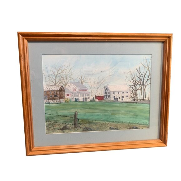 Original Watercolor Painting Rissers Mill Signed by Anna Ruth Enders Frame Wall - Picture 1 of 10